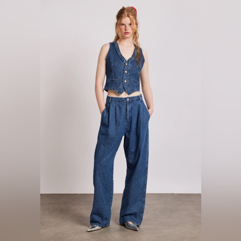 Damson Madder - Sailor Wide Leg Jeans in Vintage Wash Blue